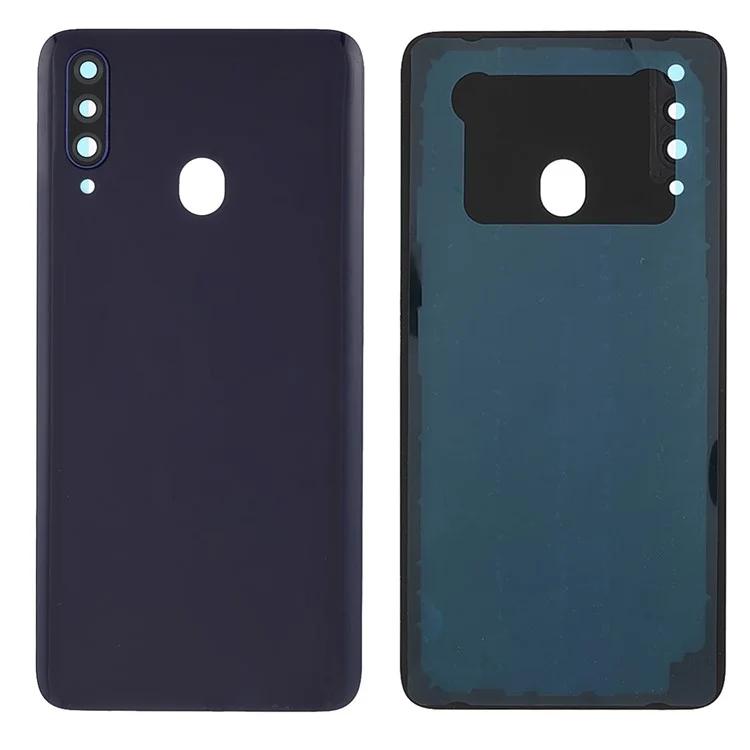 Back Battery Housing Cover with Camera Ring Lens Cover Replacement (without Logo) for Samsung Galaxy A20s - Blue