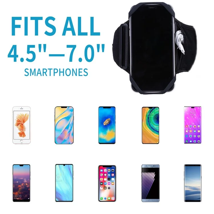 4.5"-7" Phones Armband Detachable Rotary Phone Holder Adjustable Wrist Bag for Outdoor Sports - Four Clamps/Black
