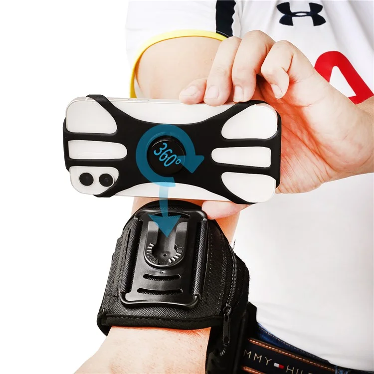 4.5"-7" Phones Armband Detachable Rotary Phone Holder Adjustable Wrist Bag for Outdoor Sports - Four Clamps/Black