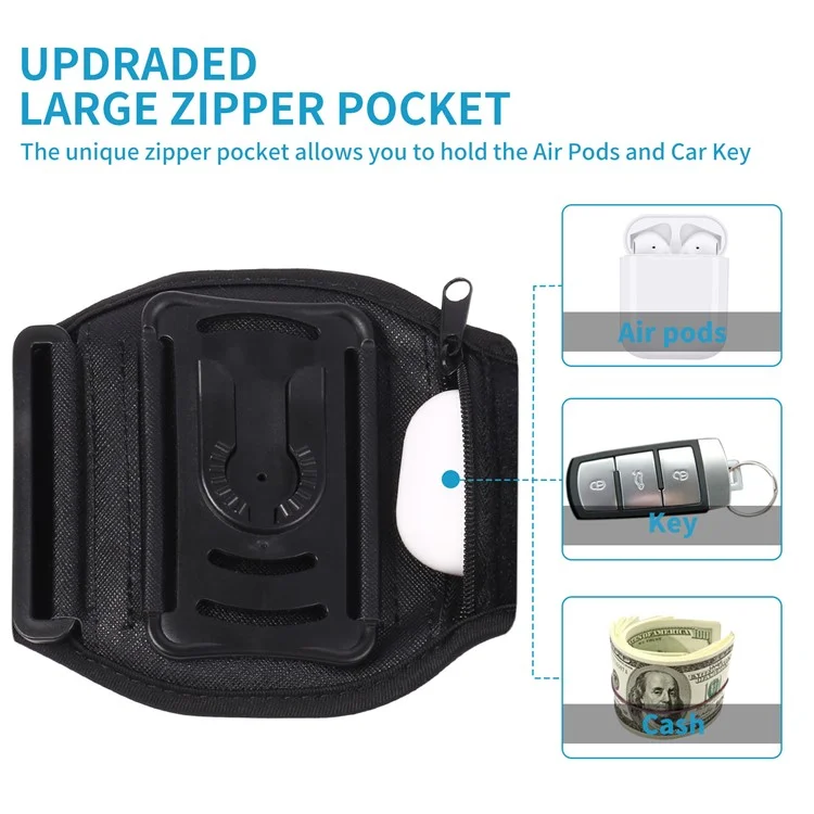 4.5"-7" Phones Armband Detachable Rotary Phone Holder Adjustable Wrist Bag for Outdoor Sports - Four Clamps/Black