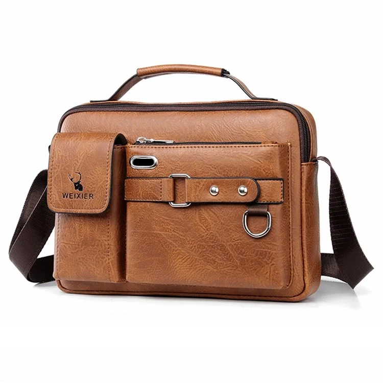 WEIXIER  D234 PU Leather Men's Messenger Bag Shoulder Bag Satchel Briefcase with Earphone Hole - Light Brown