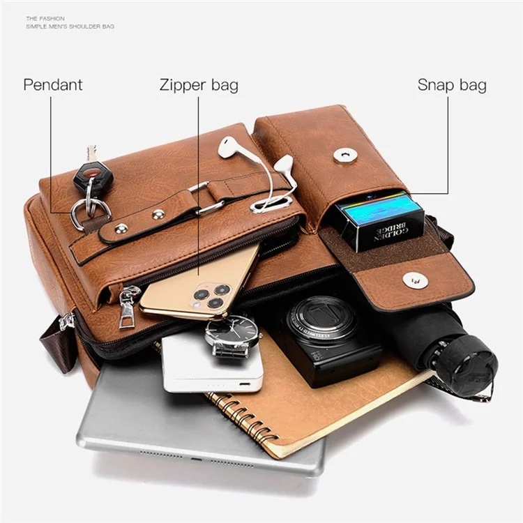 WEIXIER  D234 PU Leather Men's Messenger Bag Shoulder Bag Satchel Briefcase with Earphone Hole - Light Brown