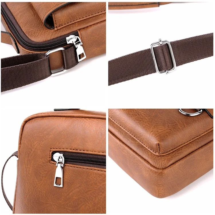 Welxier D234 PU Leather Messer's Messen's Messager Bag Sac à Sacrécasseur Case de Sacrelle Avec Trou D'écouteur - Brun Clair