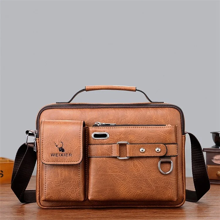 WEIXIER  D234 PU Leather Men's Messenger Bag Shoulder Bag Satchel Briefcase with Earphone Hole - Light Brown