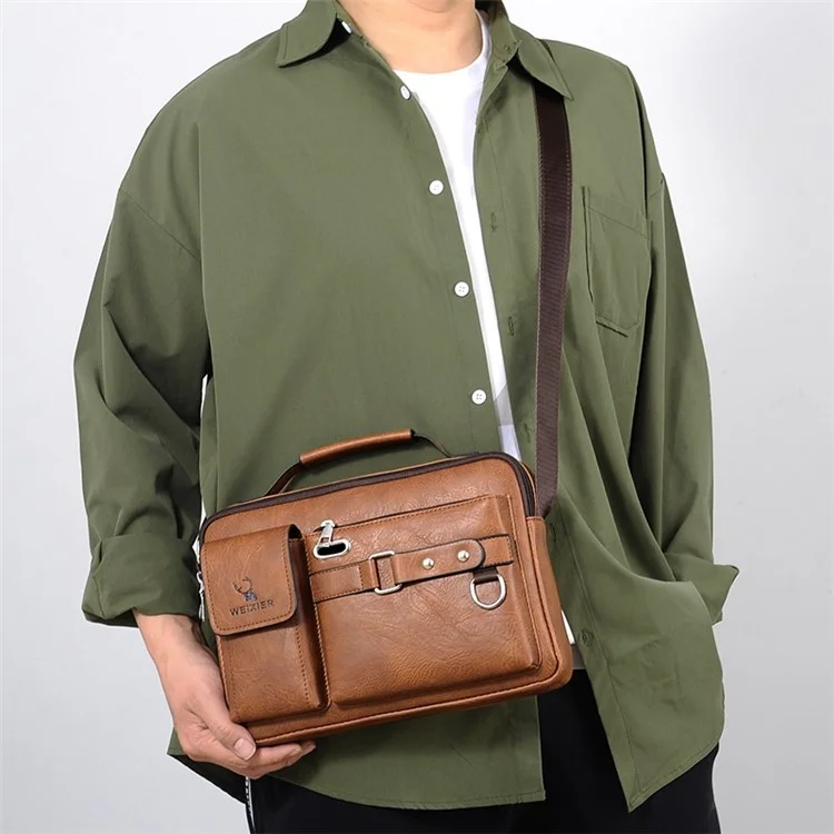WEIXIER  D234 PU Leather Men's Messenger Bag Shoulder Bag Satchel Briefcase with Earphone Hole - Light Brown