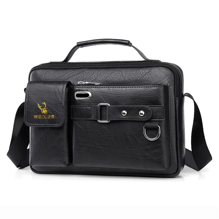 WEIXIER  D234 PU Leather Men's Messenger Bag Shoulder Bag Satchel Briefcase with Earphone Hole - Black