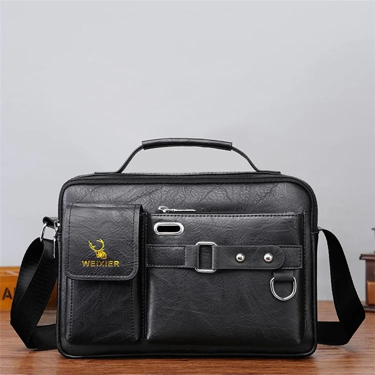WEIXIER D234 Borsa Messenger in Pelle PU da Uomo, Borsa a Spalla, Cartella con Foro per Cuffia - Nero
