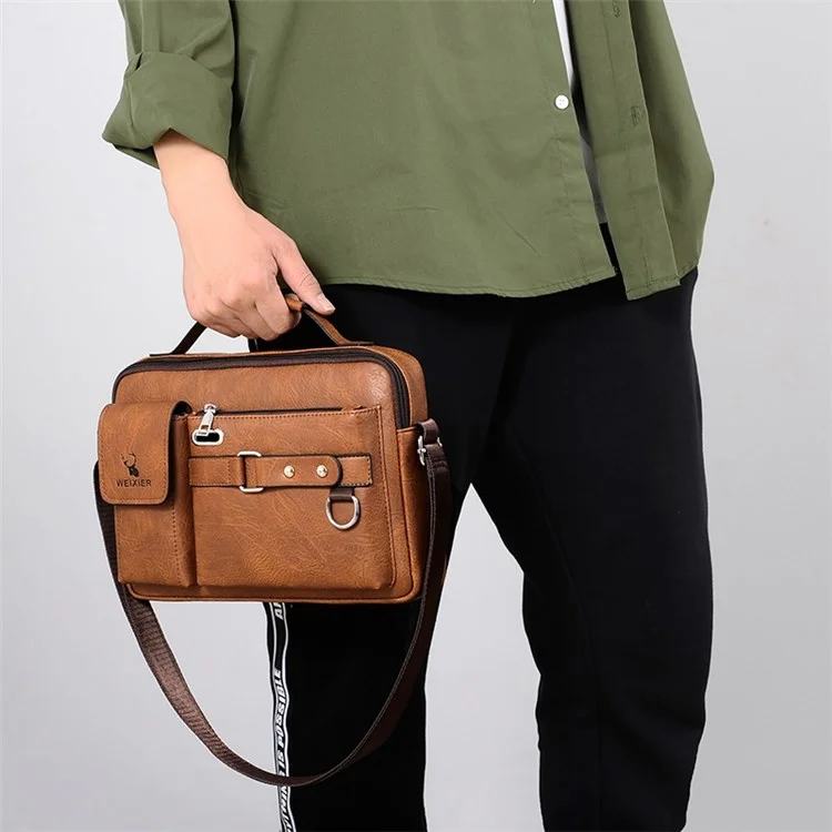 WEIXIER D234 Borsa Messenger in Pelle PU da Uomo, Borsa a Spalla, Cartella con Foro per Cuffia - Nero