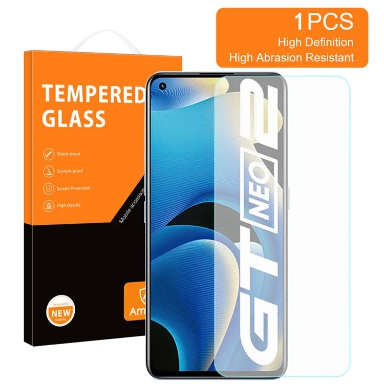 AMORUS para Realme GT Neo2 5G/GT Neo 3T 5G Protector de pantalla de vidrio de aluminio-silicio de borde curvo 2.5D antiralladuras y a prueba de explosiones