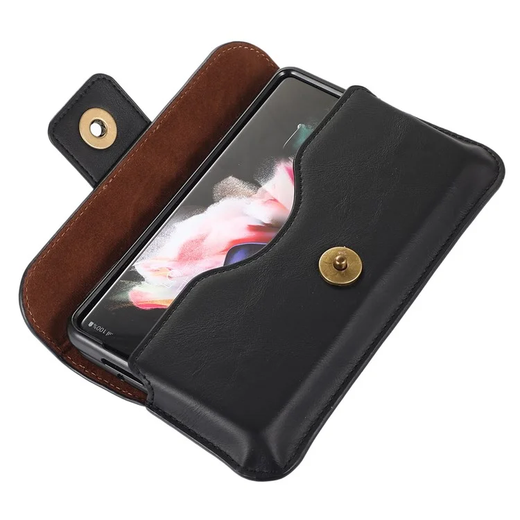 For Samsung Galaxy Z Fold3 5G Crazy Horse Texture PU Leather Waist Phone Case Horizontal Belt Loop Phone Bag - Black