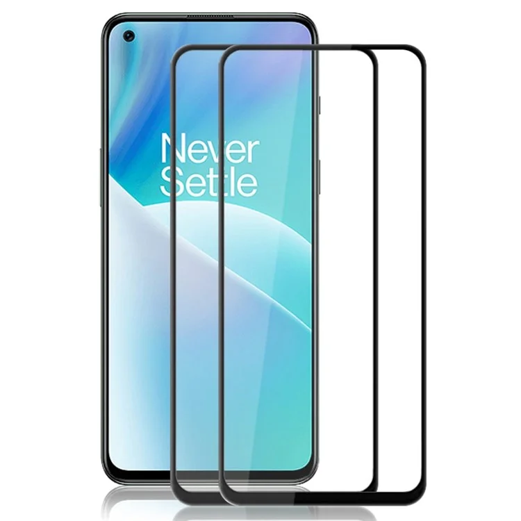AMORUS 2Stück / Packung für OnePlus Nord 2T 5G / Nord / Nord 2 5G / Nord CE 5G Komplettabdeckung Hartglas Folie Komplett Klebstoff Seidendruck Sekundäre Verstärkung Bildschirmschutz - Schwarz