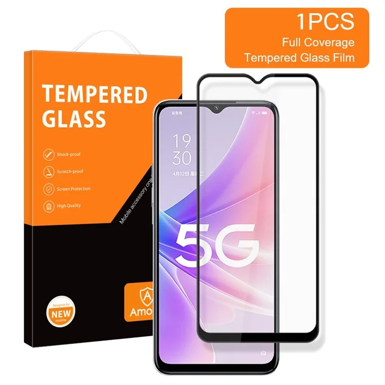 AMORUS For Oppo A57 (2022) 5G / A77 5G Full Screen Protector Silk Printing Full Glue Secondary Strengthening Tempered Glass Film - Black