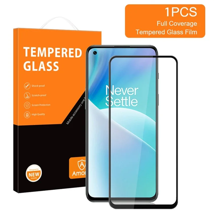 AMORUS per OnePlus Nord 2T 5G Protezione Schermo in Vetro Temperato Incollato su Tutta la Superficie, Stampa Serigrafica HD, Protezione Schermo Completo - Nero