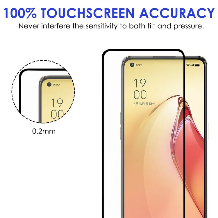 AGC Temperred Glass Film Pour Oppo Reno8 5G (version Globale) / Oppo Reno8 5G, Protecteur Complet Anti-explosion Black Edge HD Clear Full Screen