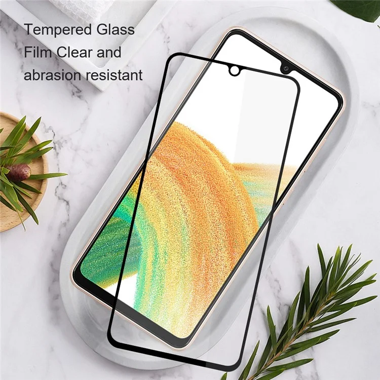 Amorus Per Samsung Galaxy F23 5G / M23 5G Schermo di Vetro Temperato Protettore Secondario Rafforzamento Silk Printing Filma Completo Cover Cover Cover Film - Nero