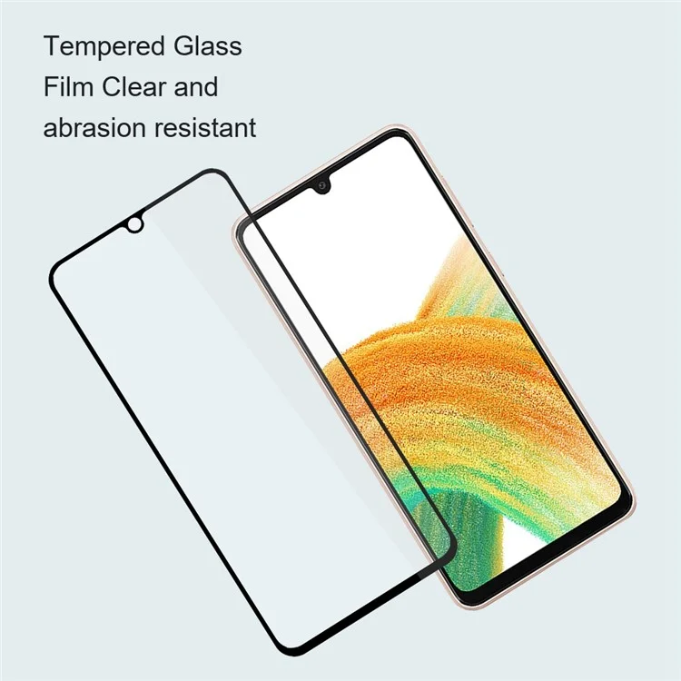 Amorus Per Samsung Galaxy F23 5G / M23 5G Schermo di Vetro Temperato Protettore Secondario Rafforzamento Silk Printing Filma Completo Cover Cover Cover Film - Nero
