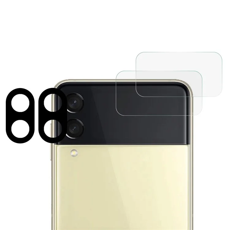 Para Samsung Galaxy Z Flip4 5G 2 Sets 3D Silk Printing Tempered Glass Camera Lens Film + 2.5D HD Clear Rear Screen Protector - Preto