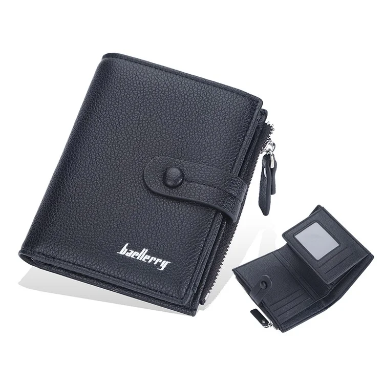BAELLERRY N3232 / N3236 Stylish Litchi Texture PU Leather Women Tri-fold Wallet Zipper Pocket Design Cards Cash Storage Bag - Black