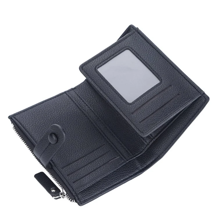 BAELLERRY N3232 / N3236 Stylish Litchi Texture PU Leather Women Tri-fold Wallet Zipper Pocket Design Cards Cash Storage Bag - Black