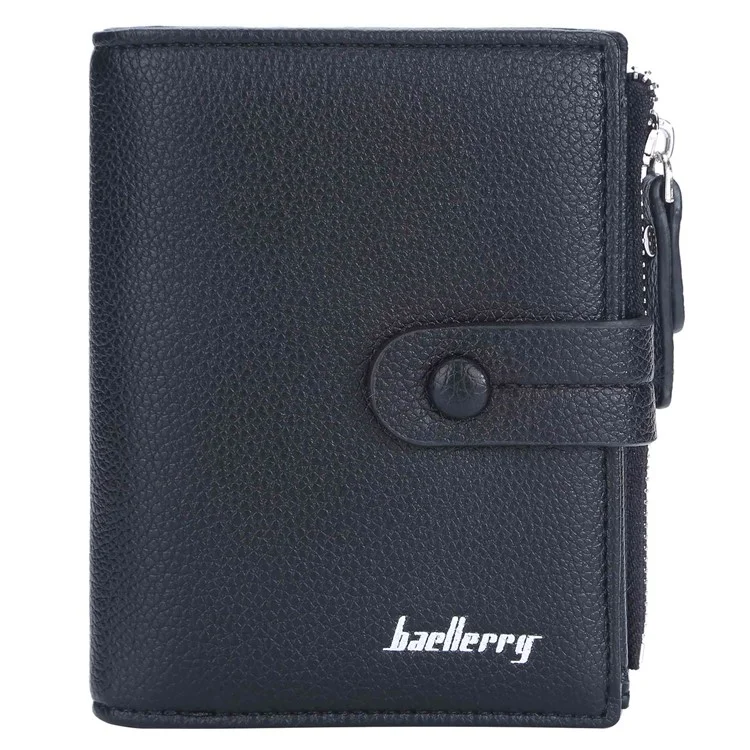 BAELLERRY N3232 / N3236 Stylish Litchi Texture PU Leather Women Tri-fold Wallet Zipper Pocket Design Cards Cash Storage Bag - Black