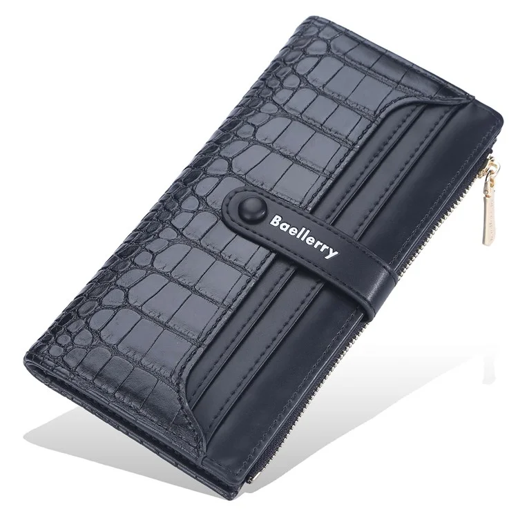 BAELLERRY N2369 Stylish PU Leather Stone Texture Clutch Bag Women Wallet Snap Button Zipper Cards Cash Holder Purse - Black