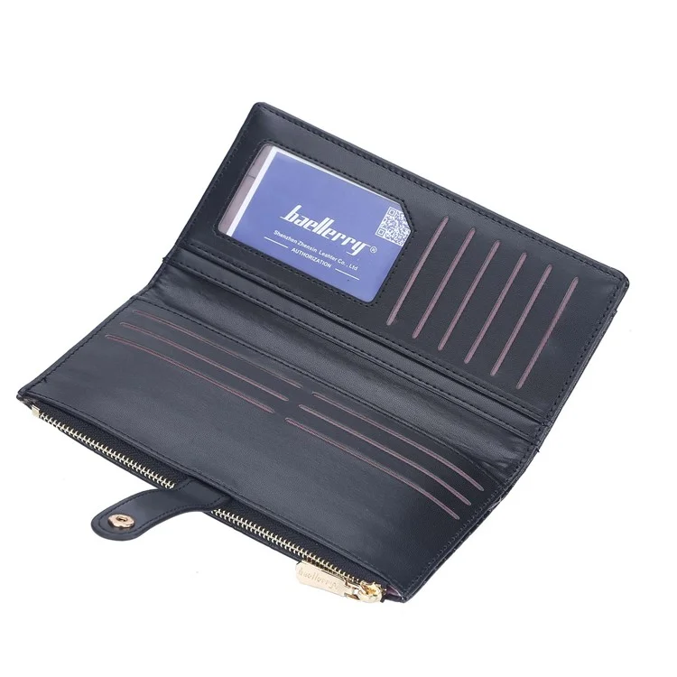 BAELLERRY N2369 Stylish PU Leather Stone Texture Clutch Bag Women Wallet Snap Button Zipper Cards Cash Holder Purse - Black