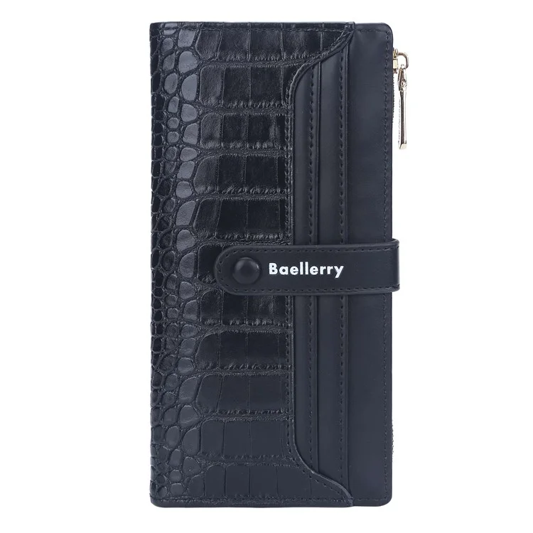 BAELLERRY N2369 Stylish PU Leather Stone Texture Clutch Bag Women Wallet Snap Button Zipper Cards Cash Holder Purse - Black