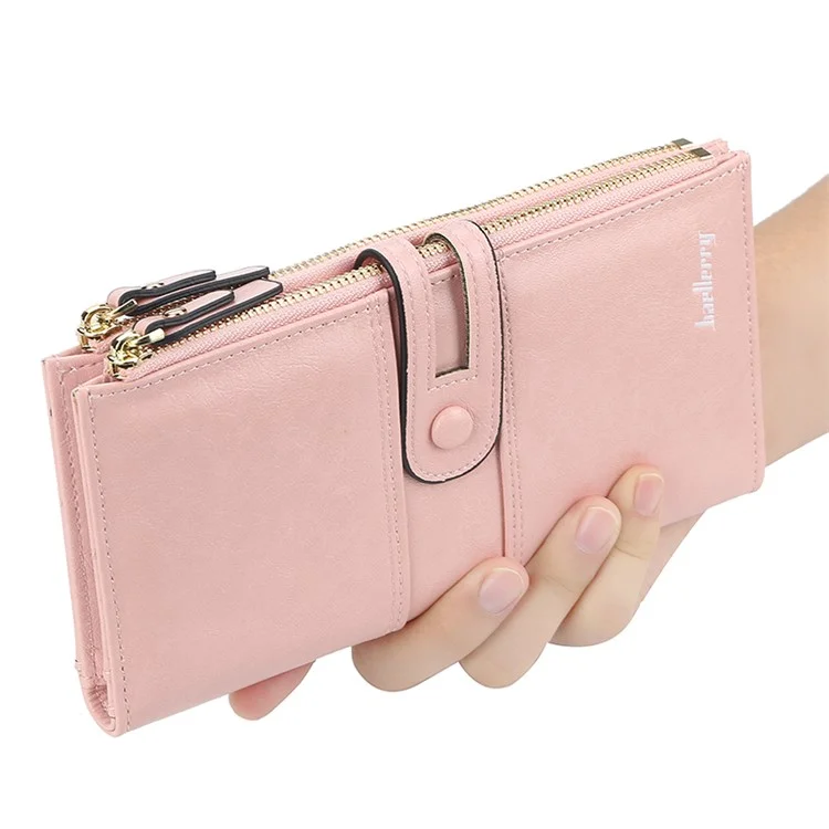 BAELLERRY N1825 PU Leder Lange Clutch Tasche Geldbörse Druckknopf Reißverschluss Geldbörse Karten Bargeld Handytasche - Schwarz