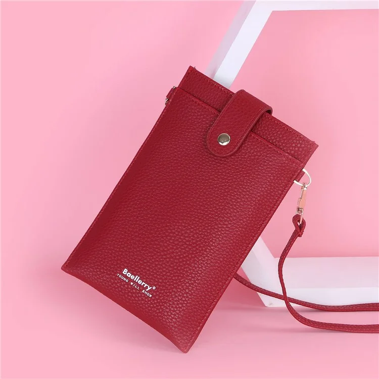 BAELLERRY N8609 Pochette Téléphone en Cuir PU avec Bouton Pression et Fermeture Éclair Poches - Rouge