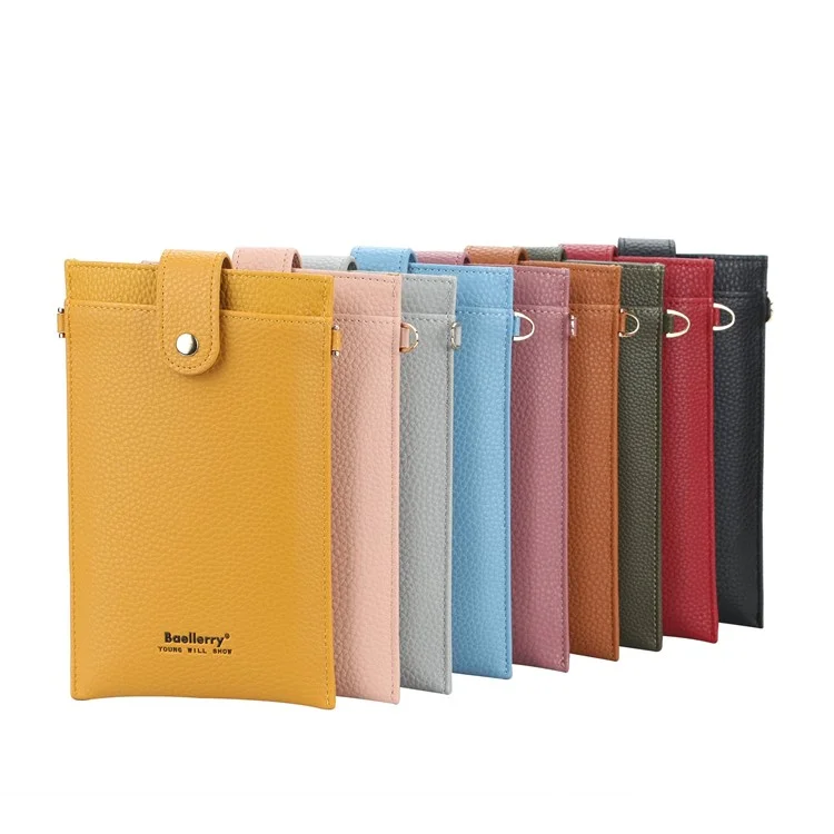 BAELLERRY N8609 Pochette Téléphone en Cuir PU avec Bouton Pression et Fermeture Éclair Poches - Rouge