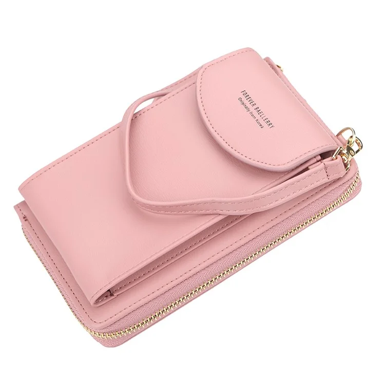 BAELLERRY N8591 PU Leather Snap Button Zipper Purse Women Cards Cash Phone Holder Crossbody Bag - Black