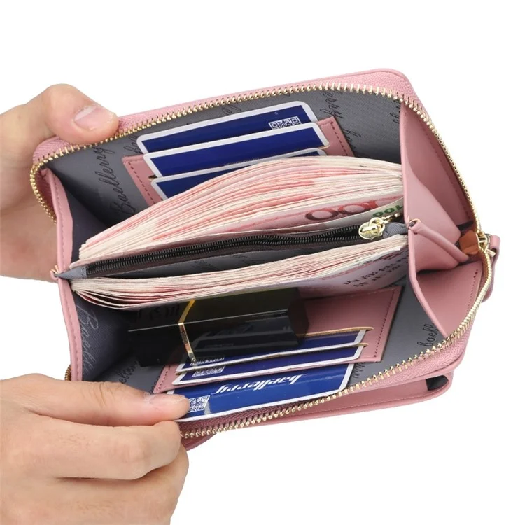 BAELLERRY N8591 PU Leather Snap Button Zipper Purse Women Cards Cash Phone Holder Crossbody Bag - Black