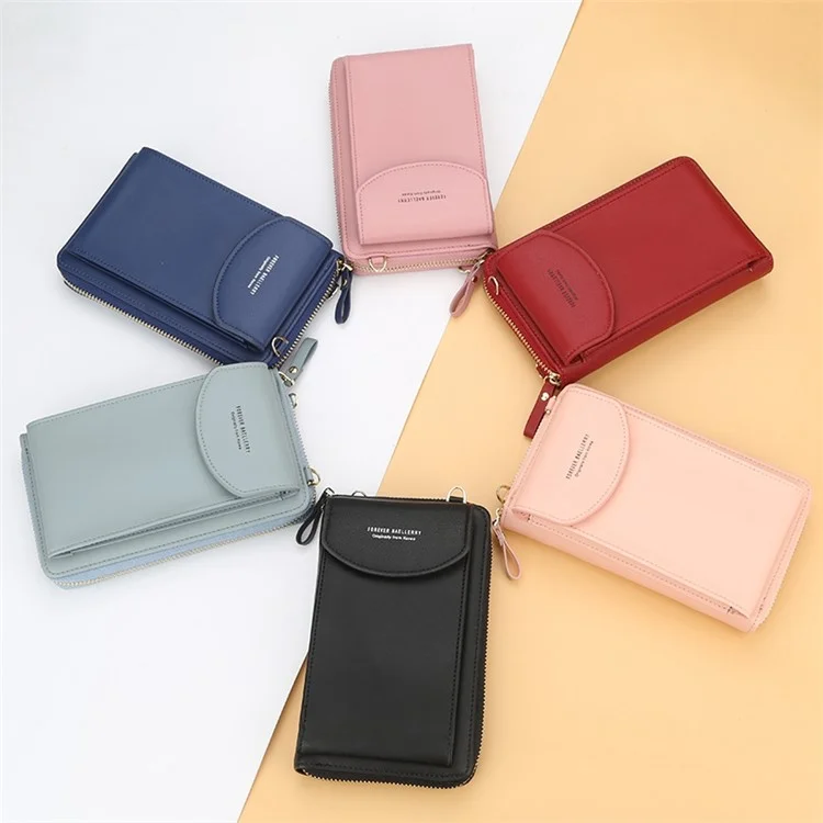 BAELLERRY N8591 PU Leather Snap Button Zipper Purse Women Cards Cash Phone Holder Crossbody Bag - Black
