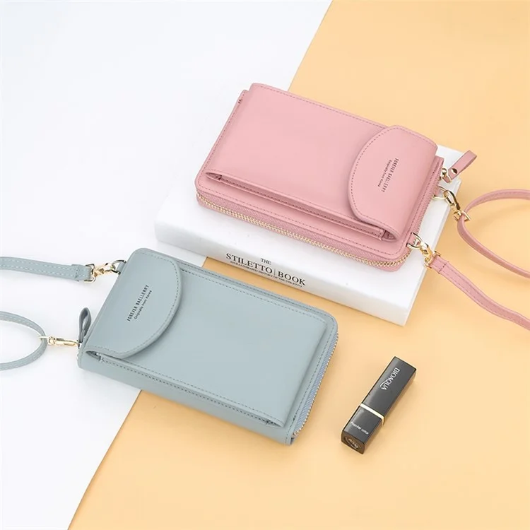 BAELLERRY N8591 PU Leather Snap Button Zipper Purse Women Cards Cash Phone Holder Crossbody Bag - Black