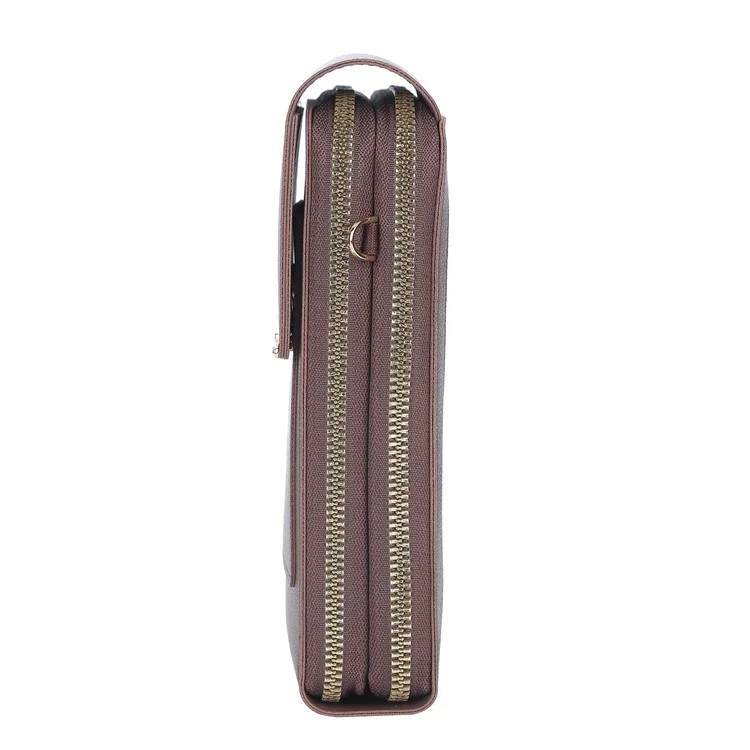 BAELLERRY N2371 PU Leather Snap Button Dual Layer Zipper Pocket Phone Touch Screen Pouch Women Crossbody Bag - Coffee