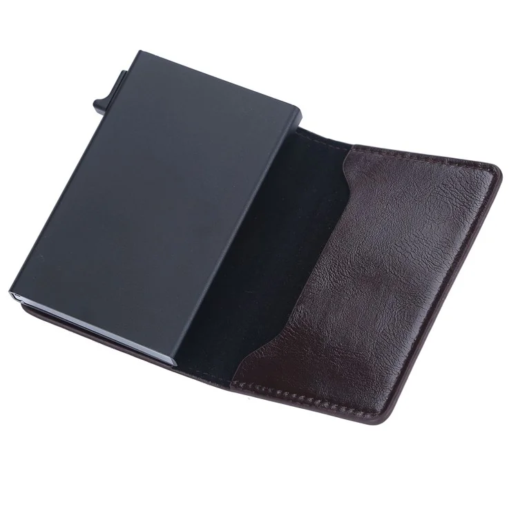 BAELLERRY K9178 Carta di credito con pulsante laterale RFID Blocking Porta carte di credito in pelle PU + lega di alluminio - Caffè
