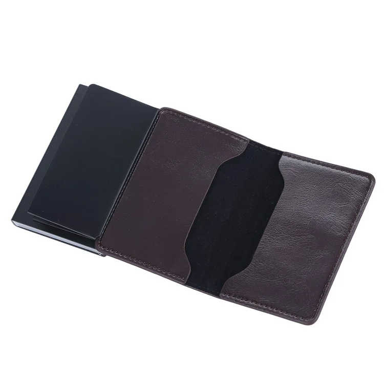 BAELLERRY K9178 Carta di credito con pulsante laterale RFID Blocking Porta carte di credito in pelle PU + lega di alluminio - Caffè