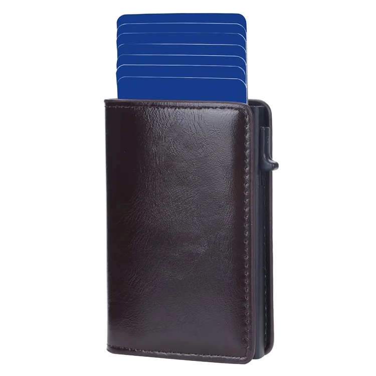BAELLERRY K9178 Carta di credito con pulsante laterale RFID Blocking Porta carte di credito in pelle PU + lega di alluminio - Caffè