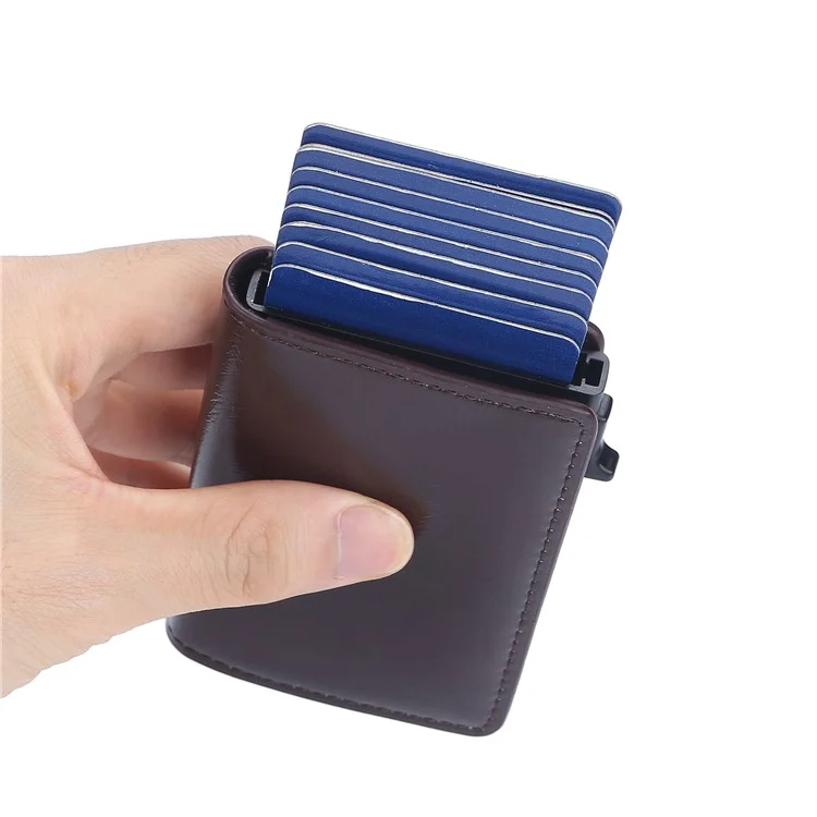 BAELLERRY K9178 Carta di credito con pulsante laterale RFID Blocking Porta carte di credito in pelle PU + lega di alluminio - Caffè