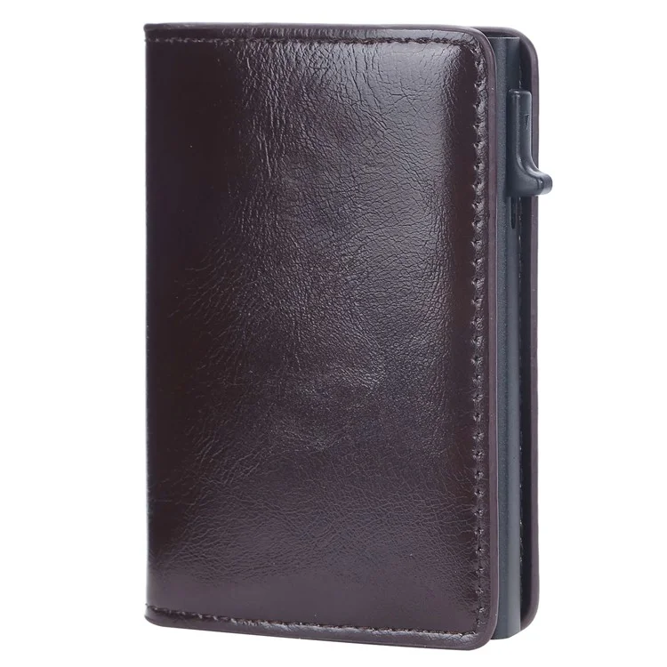 BAELLERRY K9178 Carta di credito con pulsante laterale RFID Blocking Porta carte di credito in pelle PU + lega di alluminio - Caffè