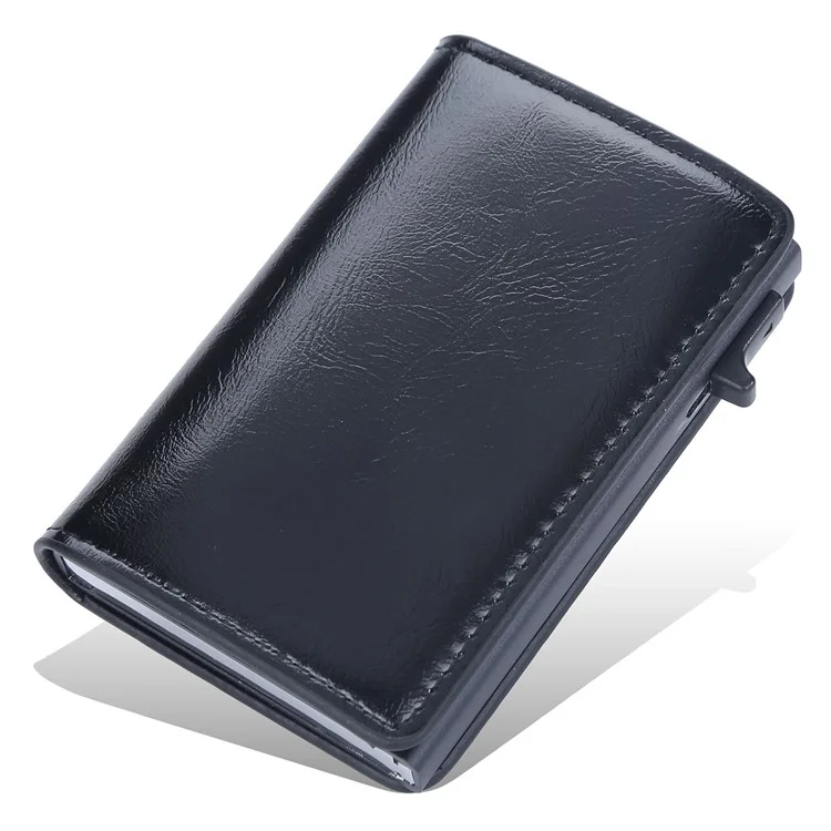 BAELLERRY K9178 Side Push Button Design RFID Blocking Card Holder PU Leather + Aluminum Alloy Men Credit Card Storage Bag - Black