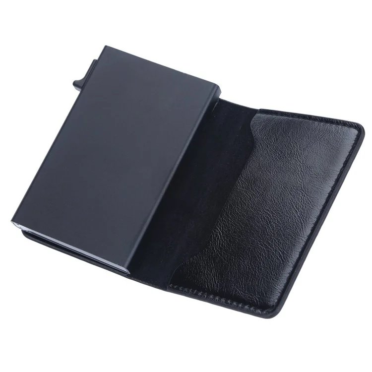 BAELLERRY K9178 Side Push Button Design RFID Blocking Card Holder PU Leather + Aluminum Alloy Men Credit Card Storage Bag - Black