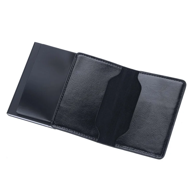 BAELLERRY K9178 Side Push Button Design RFID Blocking Card Holder PU Leather + Aluminum Alloy Men Credit Card Storage Bag - Black