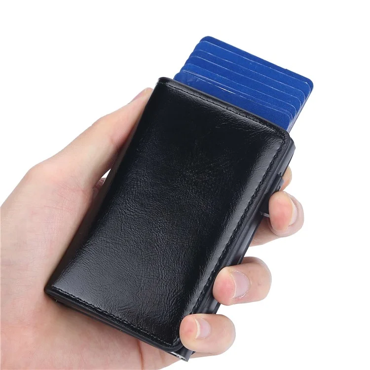 BAELLERRY K9178 Side Push Button Design RFID Blocking Card Holder PU Leather + Aluminum Alloy Men Credit Card Storage Bag - Black