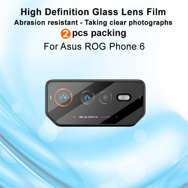 IMAK 2 piezas / Juego de protector de lente de cámara para Asus ROG Phone 6 5G / Phone 6 Pro 5G, película de lente de vidrio templado anti-arañazos ultra HD
