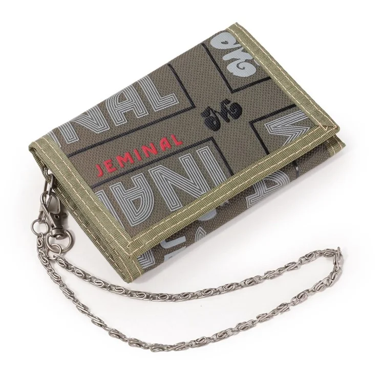JEMINAL 1314 Geometric Pattern Cloth Short Wallet Men Women Tri-fold Card Holder Coin Purse with Strap - Verde