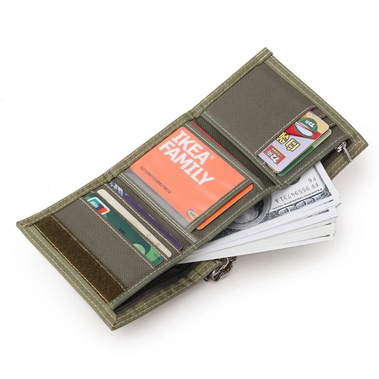JEMINAL 1314 Geometric Pattern Cloth Short Wallet Men Women Tri-fold Card Holder Coin Purse with Strap - Verde
