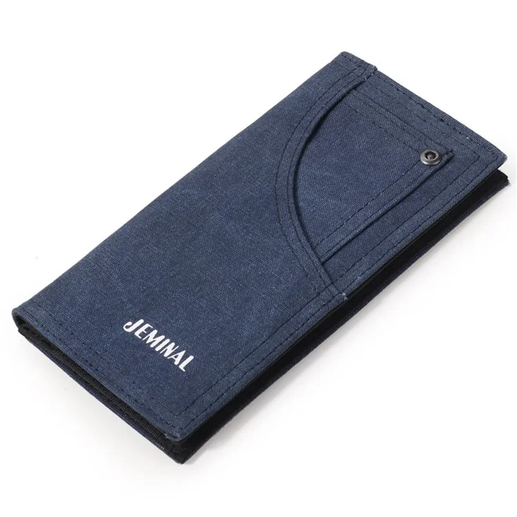 Jeminal 21705 Men Canvas Long Wallet Tarjeta Multifuncional en Efectivo Titular de Dinero Bi-plateado - Azul Oscuro