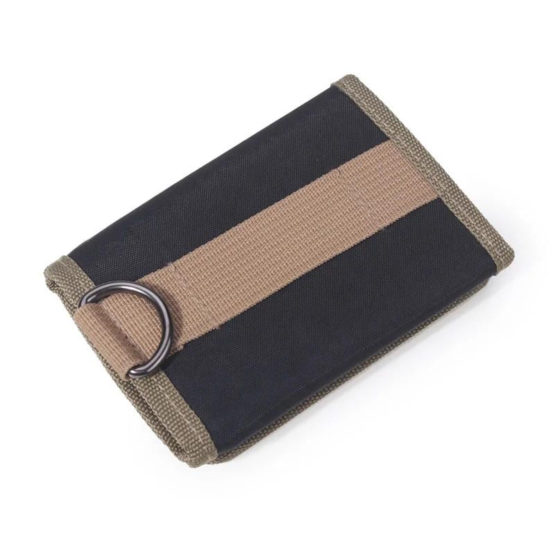 JEMINAL 21511# Men Trifold Wallet Magic Tape Closure Canvas Coin Purse Card Holder with Belt Ring - Black