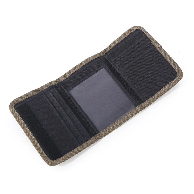 JEMINAL 21511# Men Trifold Wallet Magic Tape Closure Canvas Coin Purse Card Holder with Belt Ring - Black